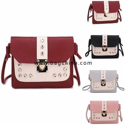 Fashion contrast color casual rhinestone Ladies shoulder Messenger bag 