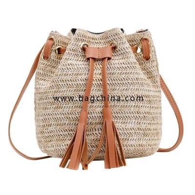 Fashion Lady Literary Straw Tassel bucket Wild Shoulder Bag Messenger Bag