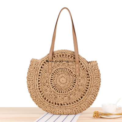 2020 Summer Round Straw Bags for Women Rattan Shoulder Bag Handmade Woven Beach Handbags Female Message Handbag Totes Bag