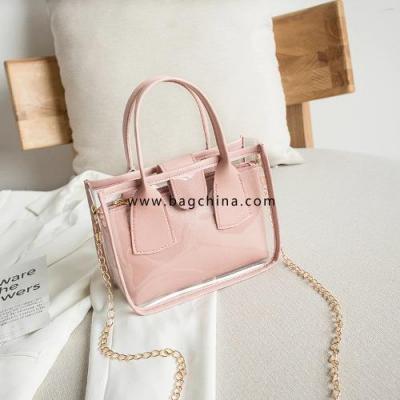 2020 Fashion Trend Women Ladies Solid Color Crossbody Handbag PVC PU Leather Zipper Composite Bags Chain Shoulder Strap Purse