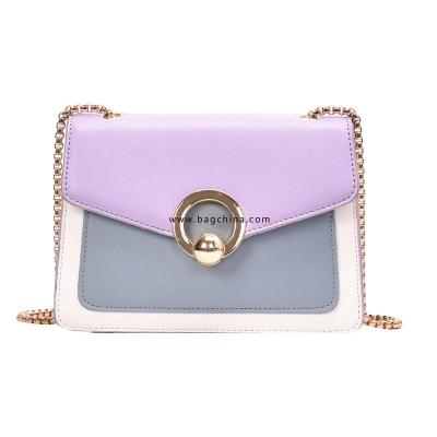 Contrast Color PU Leather Crossbody Bags For Women 2020 Chain Design Shoulder Messenger Handbags Summer Travel Flap Bag