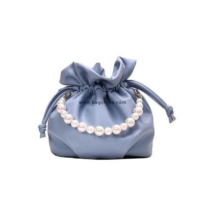 Pearl Design Mini PU Leather Drawstring Bucket Bag Crossbody Bags For Women 2020 Fashion Shoulder Handbags Female Cross Body Bag