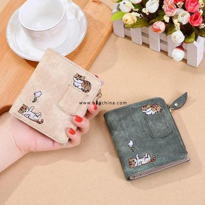 2020 Luxury Embroidery Cat Wallet Women Purse Coin Pocket Kawaii Leather Women Wallets Money Bag Card Holder Girls Clutch