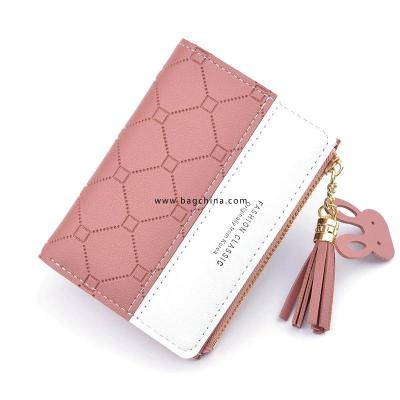 New Short Women Wallets Short Zipper Wallet Student Korean Embossed Hit Color Fringe Wild Coin Purse Card Holder