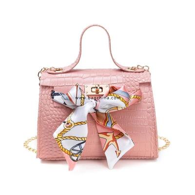 2020 New Ladies Bags Crocodile Pattern Silk Scarf Shoulder Bag PU Fashion Diagonal Bag Small Square Bag Mobile Phone Coin Purse