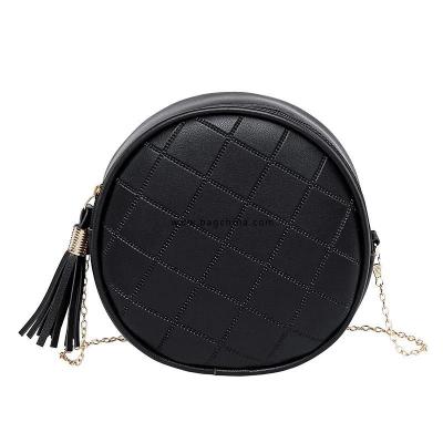 Women Mini Round Bags Solid Color Plaid Shoulder Handbags Women Small Round Tassel Crossbody Bags Purses Clutches